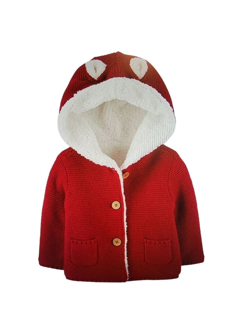 NWT Carter’s Baby Hooded Knitted Cardigan  w/ Ears Sz 3m Sherpa lining T04